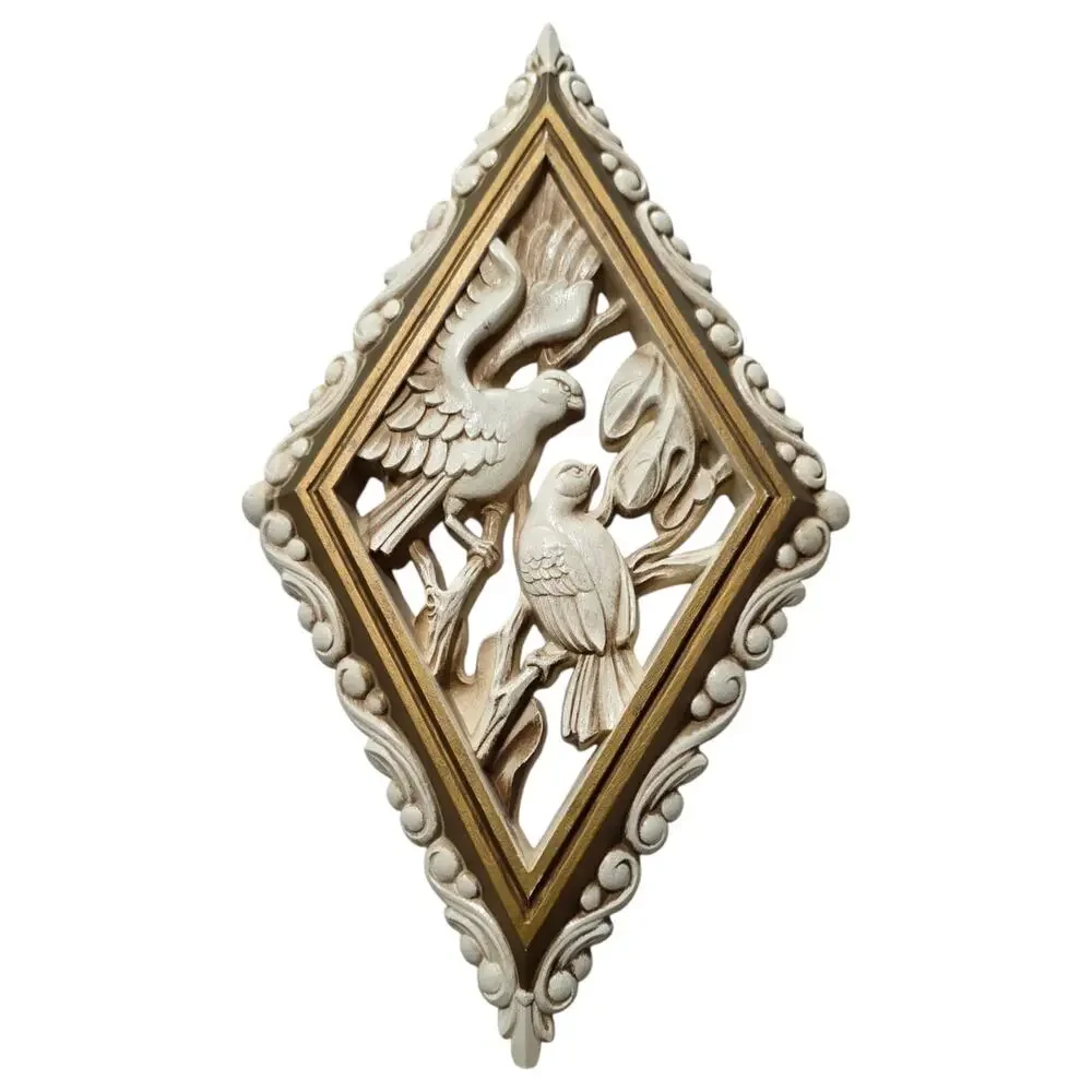 Vintage 1973 Burwood Bird Wall Plaques Set 4 Diamond Cream Gold 18